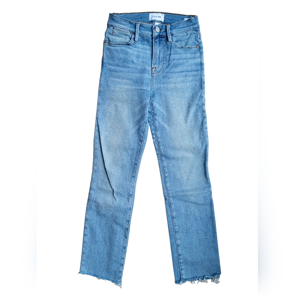 Frame Le High Straight Denim Blue Ankle Cropped Jeans
